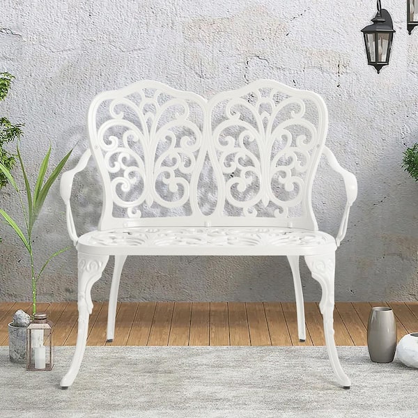Tenleaf 2-Person White Rust-Resistant Aluminum Outdoor Bench for Patio, Park, Lawn