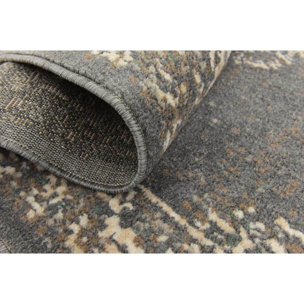 Gray Abstract Square Stain-Resistant Synthetic Rug, 8' x 8'