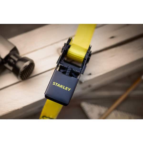 Stanley S10002 Black/Yellow 1 x 10' Ratchet Tie Down Straps - Light Cargo  Securing (1,500 lbs Break Strength), 2 Pack