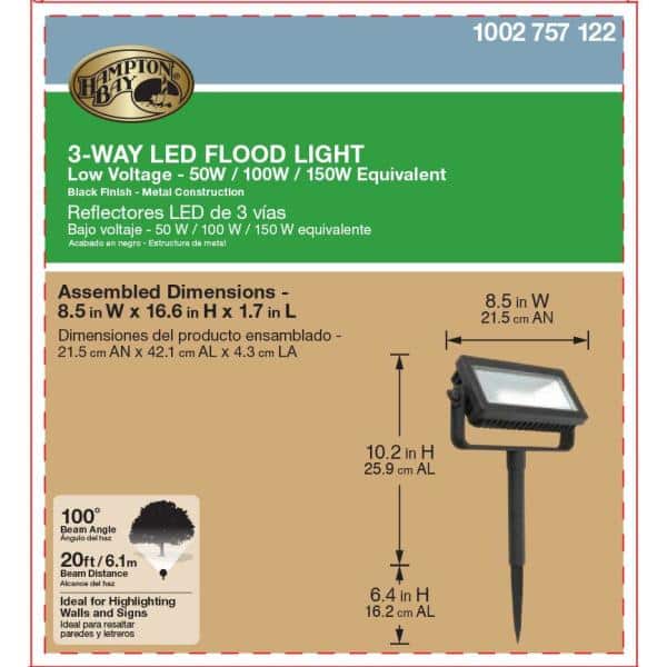 HB-101 Hampton Bay Low Voltage Black Outdoor Integrated LED Landscape Flood  Light with 3 Levels of Intensity