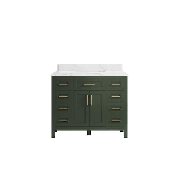 Willow Collections Cambridge 42 in. W x 22 in. D x 36 in. H Bath Vanity in Pewter Green with Cove Edge Calacatta Quartz Top