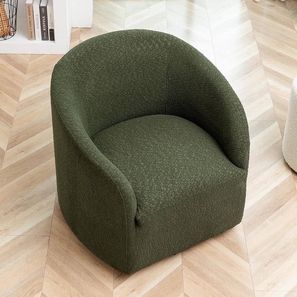 32" Green Boucle Swivel Barrel Accent Chair