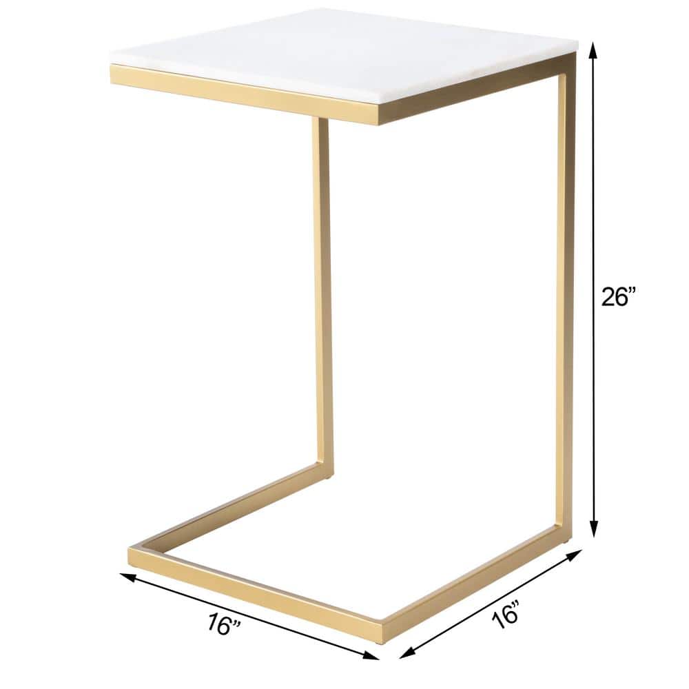 Antique Gold & White Marble Square End Table