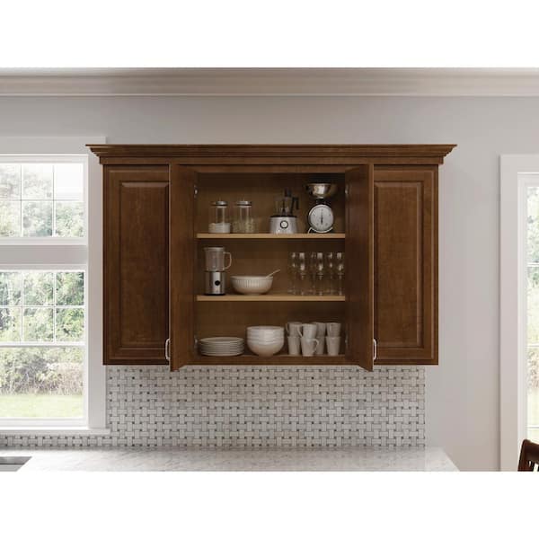 Hampton Bay Hampton Assembled 30x18x12 in. Wall Flex Kitchen Cabinet with Shelves and Dividers in Cognac KWFC3018-COG