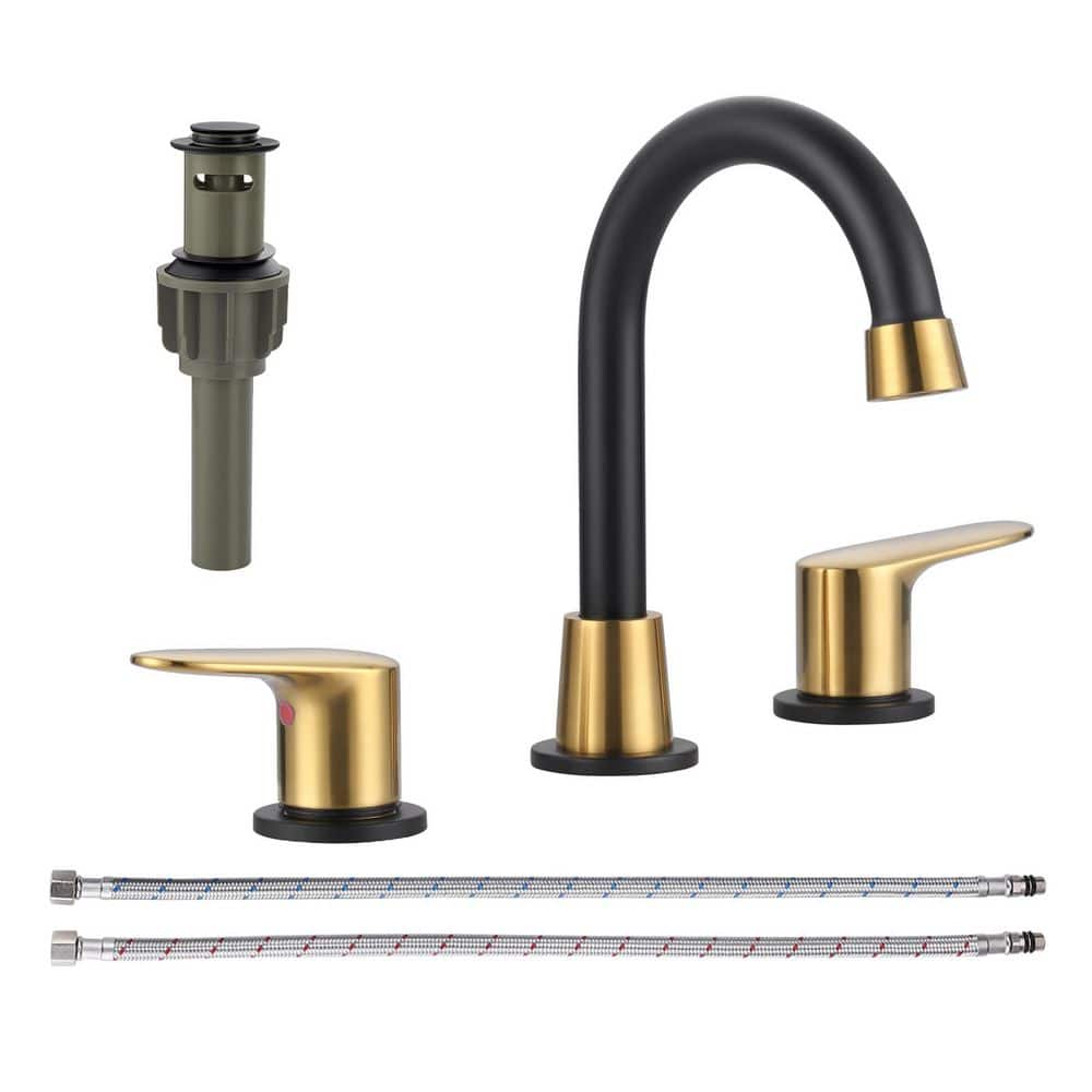 8 in. Widespread Double-Handle High-Arc Bathroom Sink Faucet with Pop-Up Drain in Gold and Black price history on PriceWatchPro