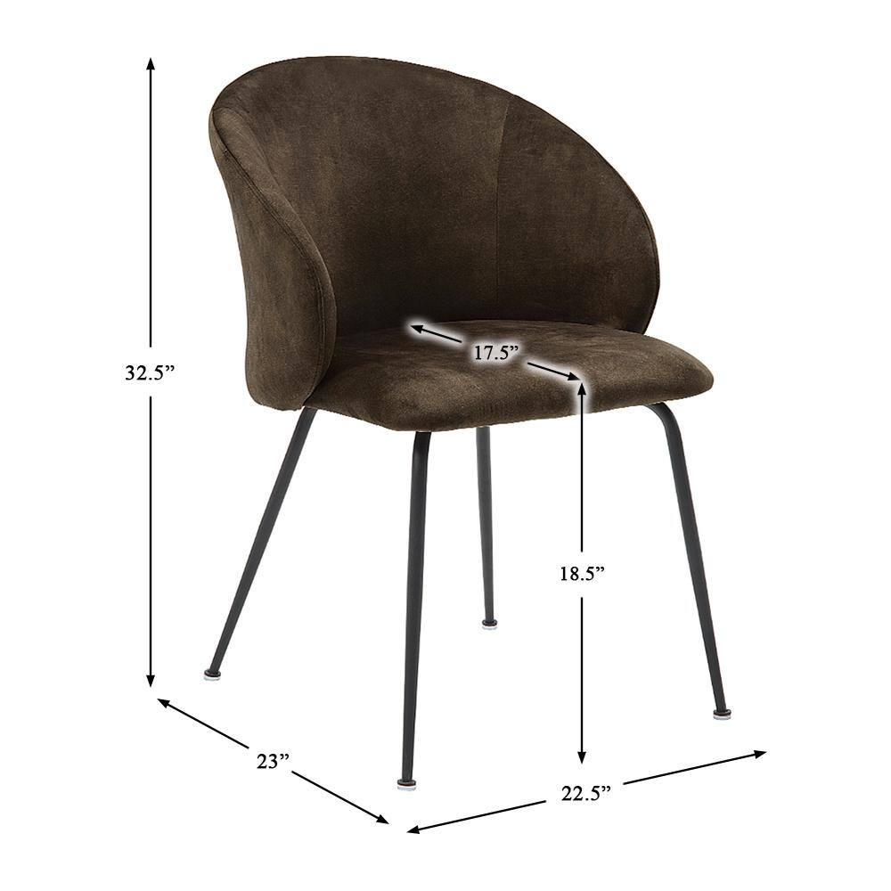 Adelyn Brown Velvet Upholstered Side Chair with Metal Legs, Set of 2