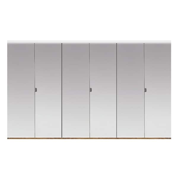 Impact Plus 78 in. x 80 in. Polished Edge Mirror Solid Core MDF Interior Closet Bi-Fold Door with White Trim