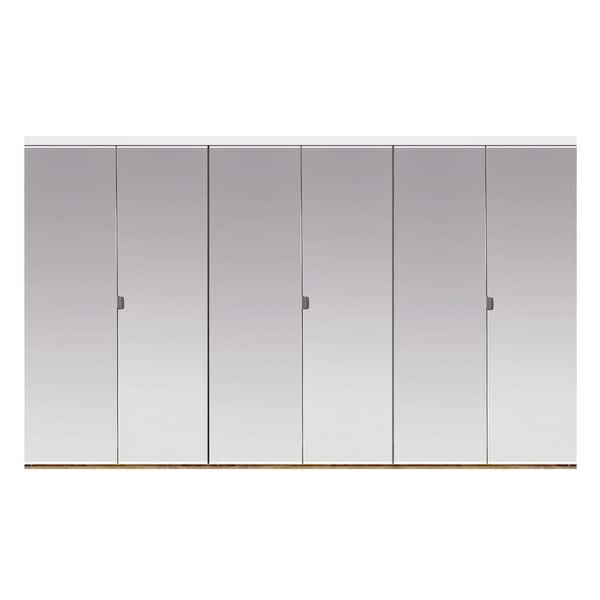 84 in. x 96 in. Polished Edge Mirror Solid Core MDF Interior Closet Bi-Fold Door with White Trim