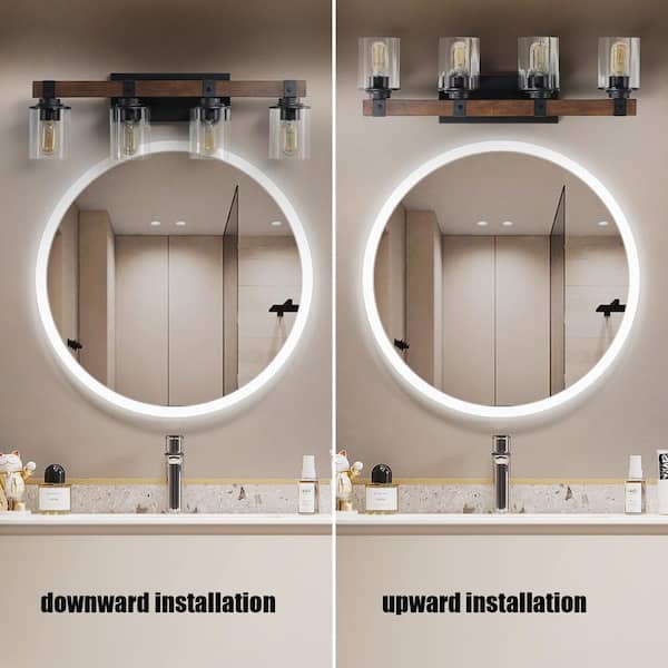 27.2 in. 4-Lights Black Bathroom Light Fixture Vanity Lights for Bathroom with Clean Glass Shade