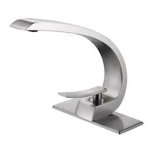 Single-Handle Single-Hole Brass Bathroom Sink Faucet Elegent Basin Taps with Deckplate Included in Brushed Nickel