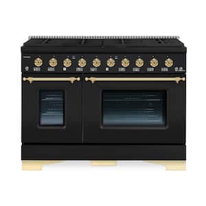 CLASSICO 48" TTL 6.7 Cu.Ft. 8 Burner Freestanding All Gas Range Gas Stove and Gas Oven, Matte Graphite with Brass Trim