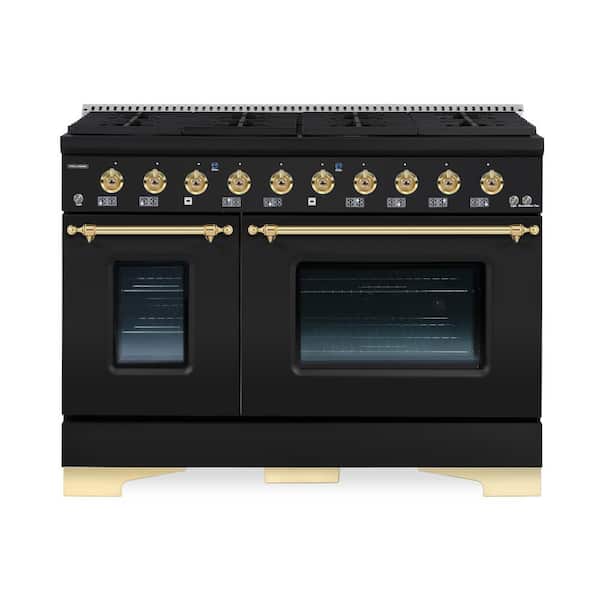Hallman CLASSICO 48" TTL 6.7 Cu.Ft. 8 Burner Freestanding All Gas Range Gas Stove and Gas Oven, Matte Graphite with Brass Trim