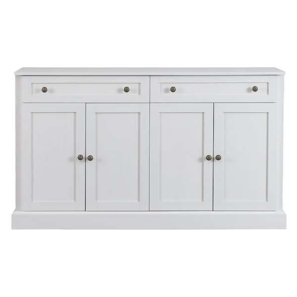 Unbranded 58.3-in. W x 15.7-in. D x 33.9-in. H Antique White MDF Ready to Assemble Corner Type Kitchen Cabinet Sideboard
