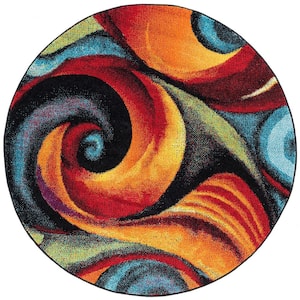 Symphony Abstract Multi-Color 6 ft. Round Indoor Area Rug
