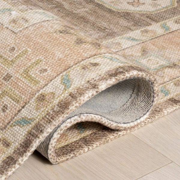 Fawn Medallion Wool Cotton Brown 9 ft. x 12 ft. Indoor/Outdoor Patio Rug