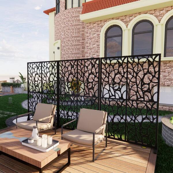 SpassWay 72 in. H x 45.3 in. W-Black Metal Privacy Garden Fence