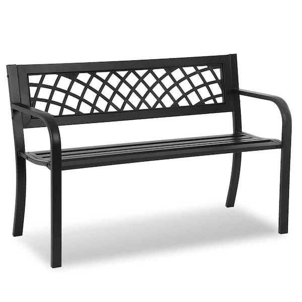 Alpulon Lattice Black Metal Outdoor Patio Bench