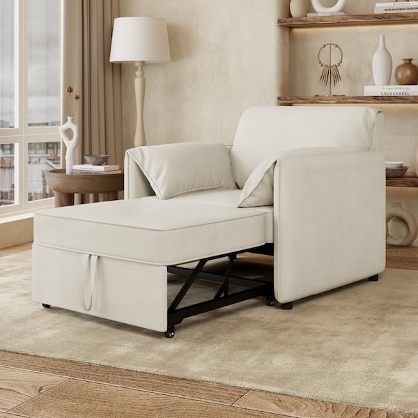 Harper & Bright Designs 3-in-1 White Linen Arm Chair, Sofa Bed Chair, Convertible Sleeper Chair Bed