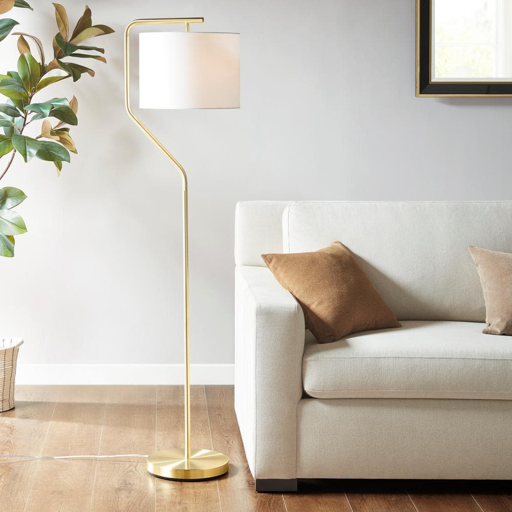 Gold Angular Arched Steel Floor Lamp with Drum Shade