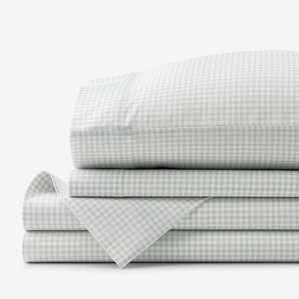 The Company Store Company Kid's Ditsy Gingham Gray Organic Cotton Percale Queen Sheet Set