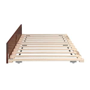Island Walnut Twin Trundle Roll Out Daybed with wheels