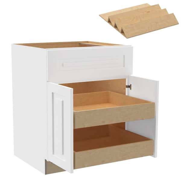 Home Decorators Collection Grayson 27 in. W x 24 in. D x 34.5 in. H Assembled Plywood Base Kitchen Cabinet in Pacific White with 2ROT Spice