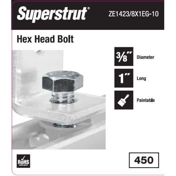 3/8 in. x 1 in. Strut Fitting Hex Head Bolt Silver Galvanized (5-Pack) (ZE1423/8X1EG-10)
