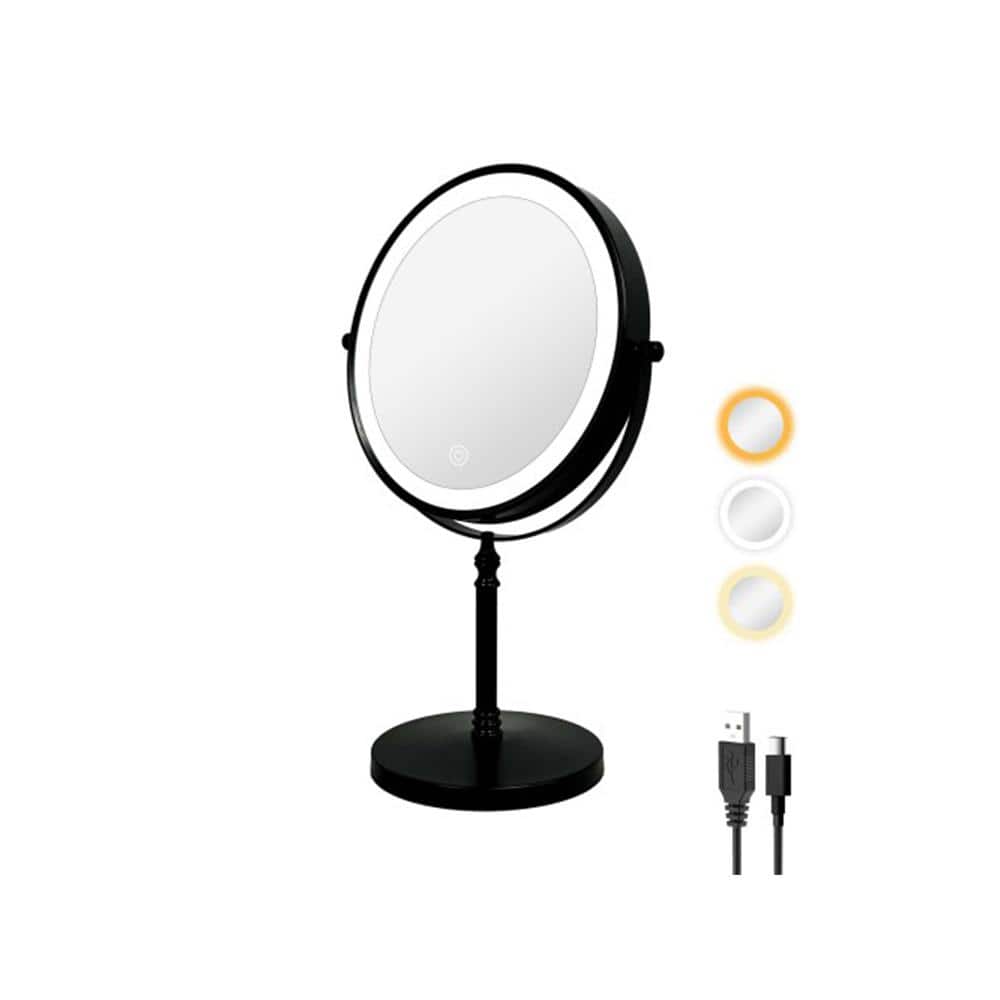 14 in. H Round Tabletop Double Sided Bathroom Makeup Mirror with LED Light 