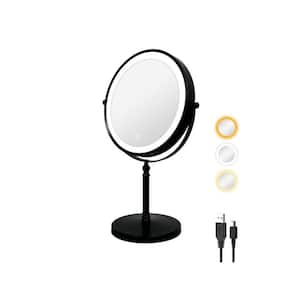 8 in. Double Sided Lighted Vanity Makeup Mirror with 360° Rotation Touch Dimmable Rechargeable LED Mirror in Black