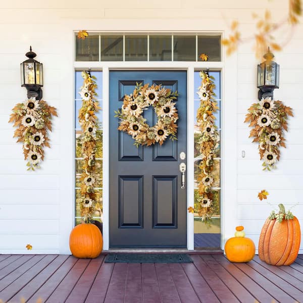 ニフラム ガーランド Glitzhome 72 in. L Fall Neutral Sunflower, Pumpkin and Leaf Unlit