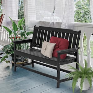 48 in. Black Plastic HDPE Recycled Plastic Outdoor Patio Bench