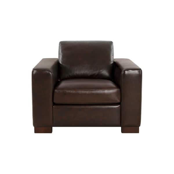 HOMESTOCK 39.7 in. W Square Arm Contemporary Oversized Genuine Leather Chair Espresso