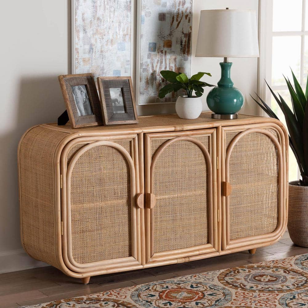 Evania Natural Rattan Bohemian 3-Door Storage Cabinet
