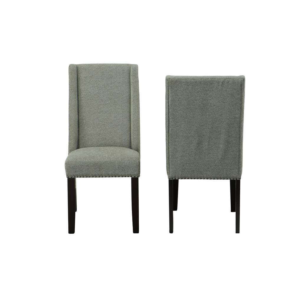 Espresso Wood & Charcoal Velvet High-Back Side Chair, Set of 2
