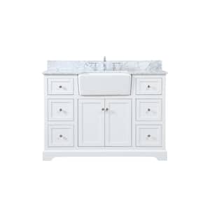 Timeless Home 48 in. W x 22 in. D x 34.75 in. H Bath Vanity in White with Carrara Marble Top with White Basin