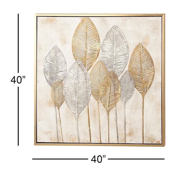1- Panel Leaf Framed Wall Art with Gold Frame 40 in. x 40 in.