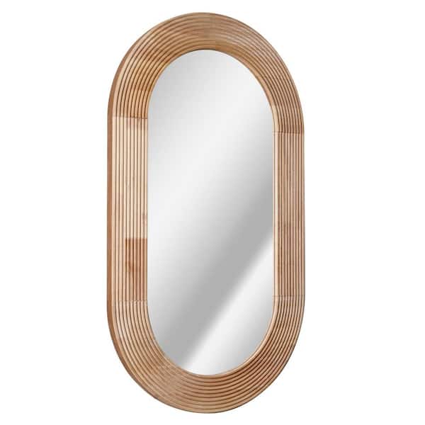Deco Mirror Pill Capsule Oval Shaped Carved Wood Farmhouse Wall Decorative Mirror 24 in. x 42 in.