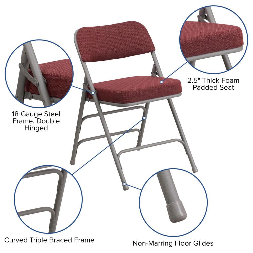 Burgundy Fabric Armless Metal Folding Chair
