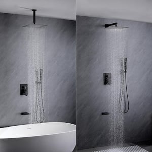 Single Handle 1-Spray Rain 12 in. Square Bathroom Tub and Shower Faucet in Matte Black (Valve Included)