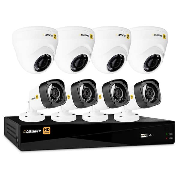 Defender 8-Channel HD 1080p 1TB DVR Security Surveillance System and 4 Dome and 4 Bullet Cameras with Mobile Viewing