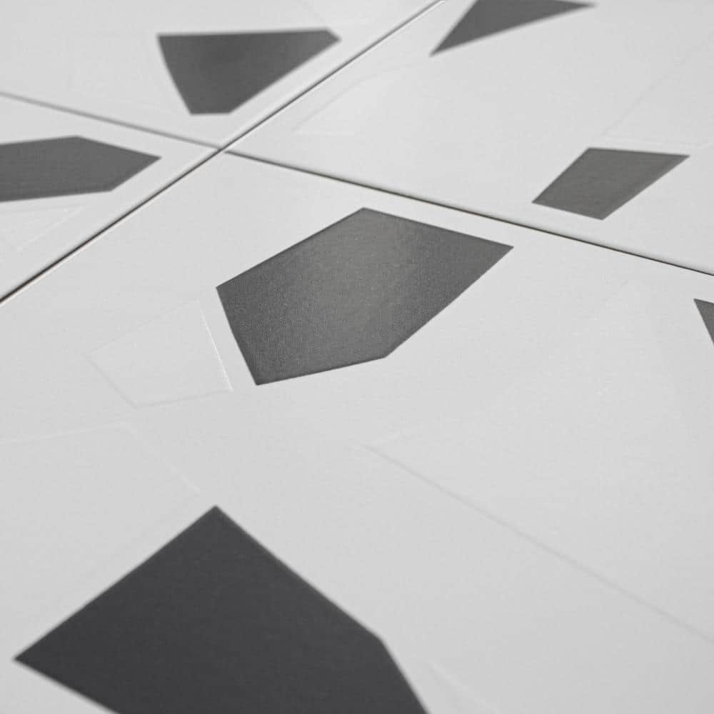 Kenzo 8" x 8" Black and White Porcelain Tile