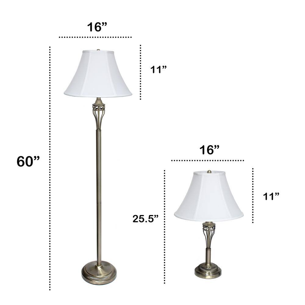 Antique Brass 3-Piece Lamp Set with White Bell Shades