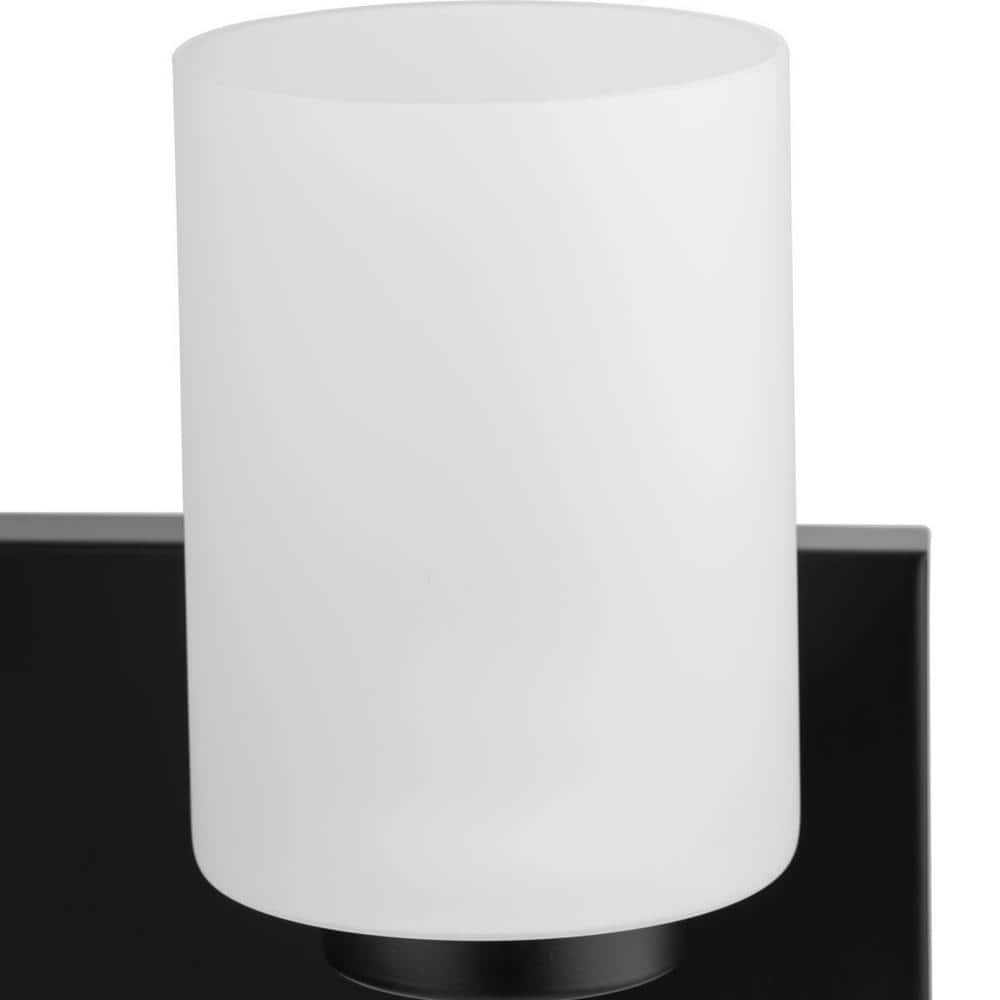 Matte Black Steel 2-Light Bath Vanity with Etched Glass Shades