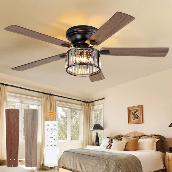H♡T HINNIXY 56 in. Smart Indoor Black Crystal Flush Mount 6-Speed