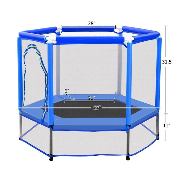 SUNRINX 55 in.Blue Round Mini Toddler Trampoline with Safety