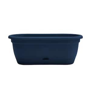 Lucca 9.25 in. L x 19 in. W x 7.5 in. H 10 Qt. Self-Watering Oval Navy Indoor/Outdoor Plastic Window Box