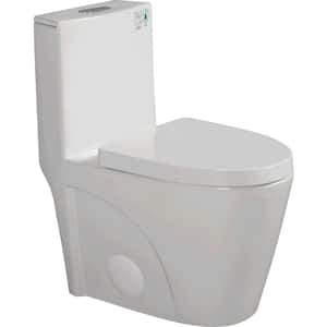 1-Piece 1.1/1.6 GPF Dual Flush Elongated Toilet in Gloss White with Soft-Close Seat