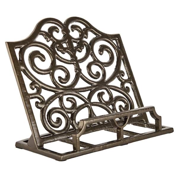 Classic Coffee Gold Vintage Cast Iron Heavy-Duty Recipe Holder Cookbook Stand for Kitchen Counter Book iPad Magazine