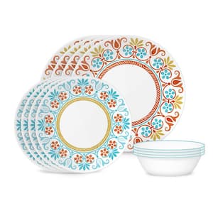 Global Collection Terracotta Dreams 12-piece Glass Dinnerware Set, Service for 4, Multi-Colored