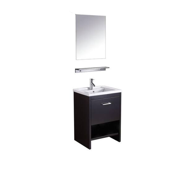 Virtu USA Carter 22-6/8 in. Single Basin Vanity in Espresso with Ceramic Vanity Top in White and Mirror-DISCONTINUED